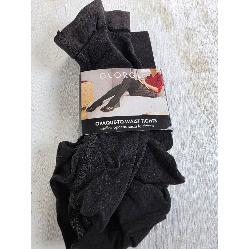 George Opaque-to-Waist Tights Black Microfiber Size 4 GT70Y Minimalist Academia